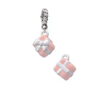   Pink Present Box with Silver Bow Silver Plated European Charm Dangl