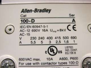 Allen Bradley 100 D300 Contactor 110 130V 50/60 Hz (w/ Elec. Coil 