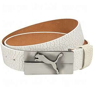  Puma Mens Tilt Buckle Cracked Leather Belts White Large 