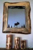 Rustic Pine Log Iron Wall Mirror, lodge cabin furniture  