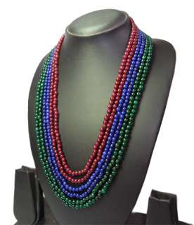   NATURAL EMERALD SAPPHIRE RUBY MIXED BEADS STUNNING NECKLACE  