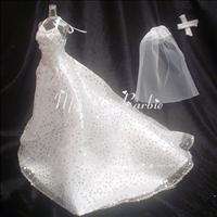 Long Tail Wedding Gown for Barbie Dolls, White#05  