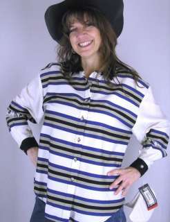RoughRider Western Horse Theme & Stripes Blouse Shirt  