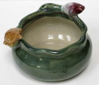 Vintage Ceramic Art Pottery Turtle Lotus Flower Ikebana Pot Bowl Hand 