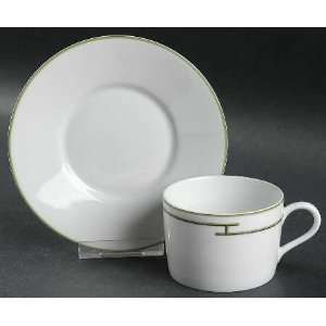  Hermes Rythme Green Flat Cup & Saucer Set, Fine China 