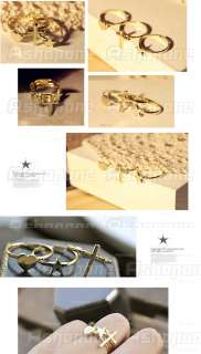 Fashion Goldtone Cross Love Heart Star Three Pcs Set Ring  