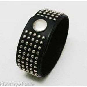 Black Fashion Dot Decorated Wide Leather Bracelet  