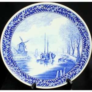  Vintage Transferware Blue Delft Plate Charger Boch Boat 
