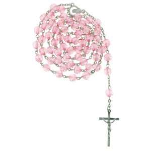 Pink AB Bead Rosary with Faceted 7mm Rond Beads   32 Necklace   22 
