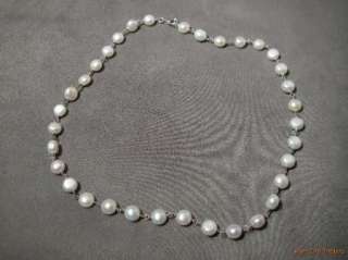 Sterling Silver & Simulated Flat Pearl Link Necklace  
