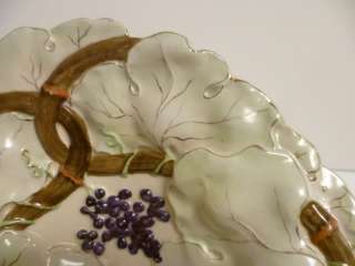   Hampshire Pottery Oval Bowl with a Raised Grape, Vine & Leaf Design