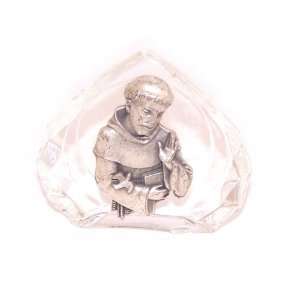 Saint Francis Pewter table stand on transparent pressed Glass ( 7cm or 