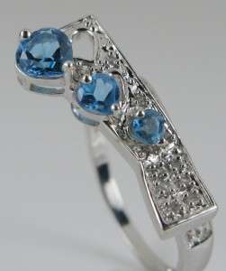   Gold .95ctw Swiss Blue Topaz Hearts & Old Cut Diamond Ring 3.5g  