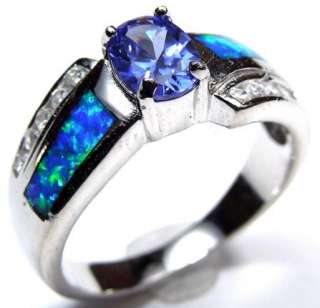 Tanzanite and Blue Fire Opal Inlay 925 Sterling Silver Ring size 7 or 