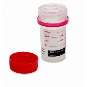 Drug Test Container, 60mL, with Attached Red Tamper Evident Screw Cap 
