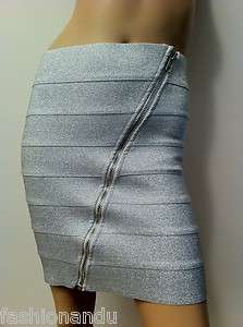 Pleasure Doing Business Diagonal Zip Skirt in Silver Sparkle  