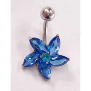  Translucent Blue Flower Silver Belly Ring 