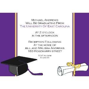  Purple And Yellow Cap And Diploma Graduation Invitations 