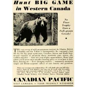   Railway Hunting Grizzly Bear   Original Print Ad