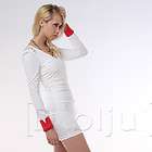 DOUBLJU Womens Fitted Longsleeve mini Dress WHITE DW23 items in 
