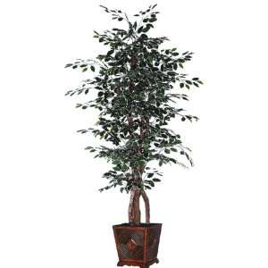   Artificial Variegated Ficus Tree in Elaborate Wood Pot