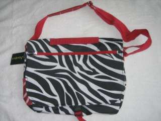 NWT Black White Red Zebra Messenger Tote School Bag  