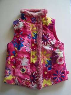   Childrens Place Girl Pink Funky Floral Fleece Lined Vest Jacket 7/8