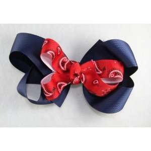  Navy Blue Red Paisley Hair Bow Beauty
