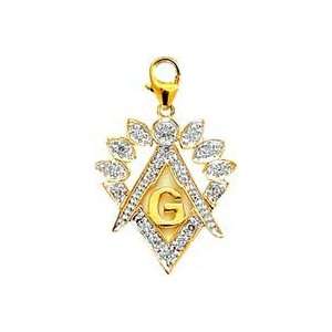 Masonic Symbol, 14K Yellow Gold Diamond Charm