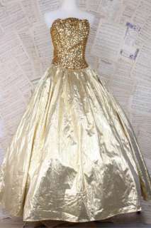   GOLD Lame Sequin Beaded Metallic Formal Dress Glenda Costume Crinoline