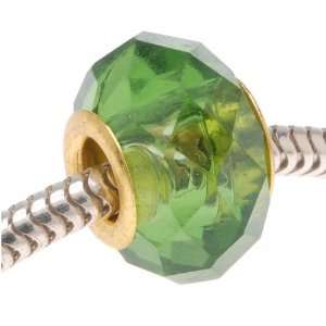  Faceted Glass Bead Fits Pandora Emerald Green 14mm Gold 