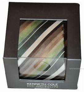 New KENNETH COLE REACTION Mens NECK TIE Green Brown White Stripe NEW 