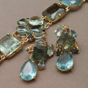Monet Bracelet & Earrings Set with Large Blue & Green Stones  