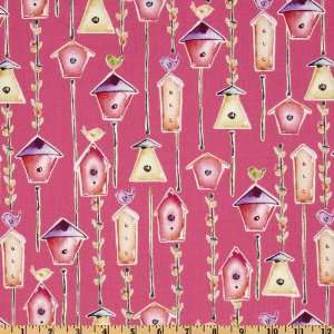  44 Wide Sweet Birdie Home Tweet Home Hot Pink Fabric By 