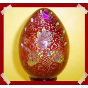 Wooden Russian Lacquer Egg Engraved Golden Flowers