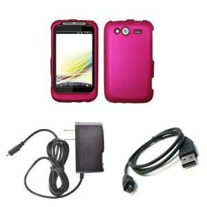 HTC Wildfire S (T Mobile) Premium Combo Pack   Magenta Pink Rubberized 