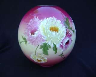 Antique Rare Magenta 11 Oil Lamp Ball Shade Large Hand Painted Floral 