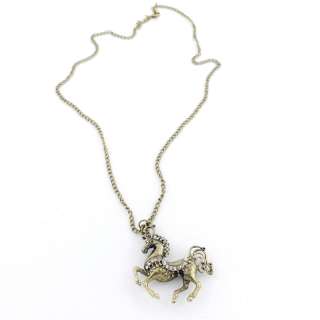   tone Double sided White Crystal Running Horse Pendant Necklace  