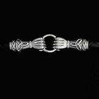 Sterling and Leather Celtic Fists Torc Necklace   .925 Sterling 