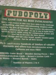 Pub opoly Beer Microbrew California Game Monopoly New  