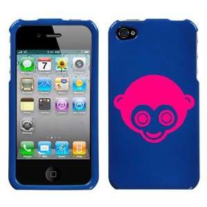  APPLE IPHONE 4 4G PINK MONKEY ON A BLUE HARD CASE COVER 