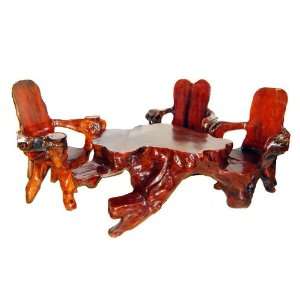  Makha Dining Table & 3 Chairs Monkey Pod 60 Dia x 27 