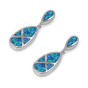 Nickel Free Sterling Silver Earrings Blue Opal Dangle 
