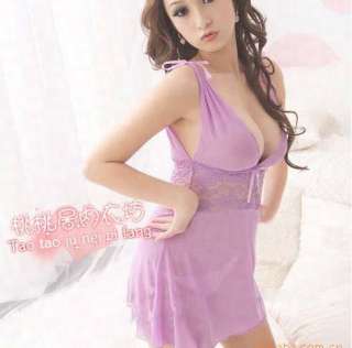   blouse with deep v bust and lace waste and also g string too, violet