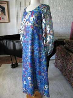 VINTAGE 60s METALLIC LAME ORGANDY OP ART GOWN~S/M  