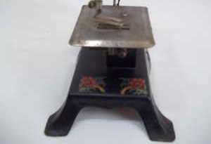   Small Sewing Machine, Black Metal With Floral Design, German  