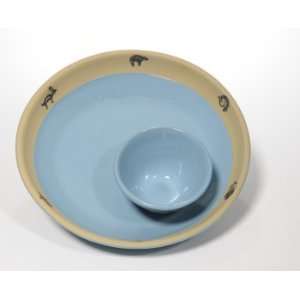  Southwest Mimbres Chip and Dip in Pacific Blue Glaze 