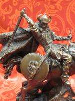 Art Deco Bronze Sculpture Statue Figure Horse Viking Warrior Sword 