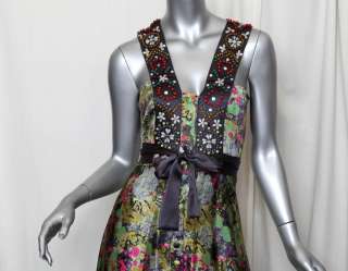 MATTHEW WILLIAMSON*BEADED+EMBROIDERED SILK*Long Floral Maxi Dress NEW 