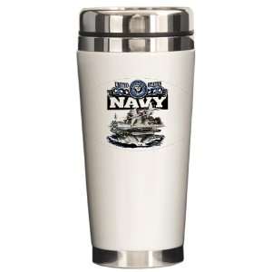 Ceramic Travel Drink Mug United States Navy Aircraft Carrier and Jets